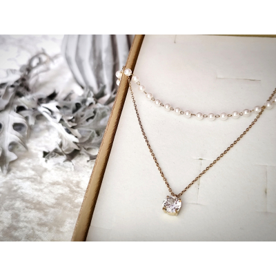 Podwójny naszyjnik z perłami i cyrkonią