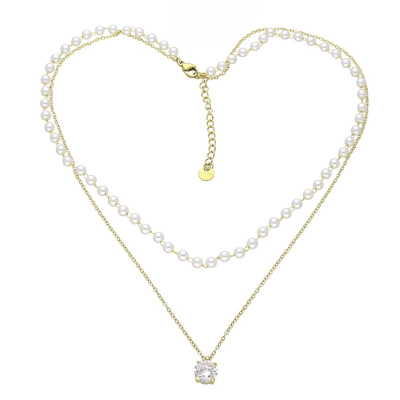 Podwójny naszyjnik z perłami i cyrkonią